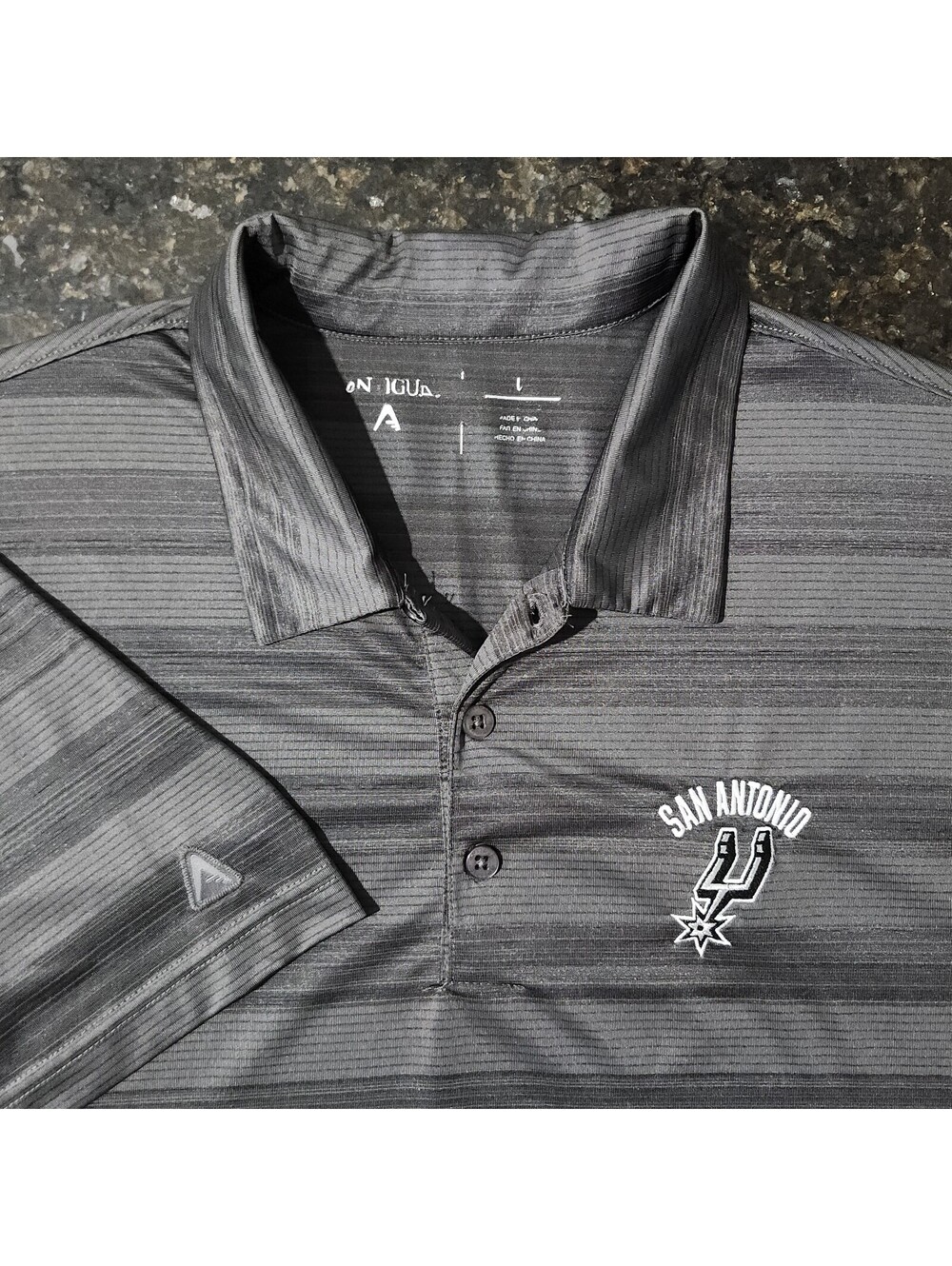 Antigua San Antonio Spurs Striped Performance Stretch Golf Polo Shirt Large